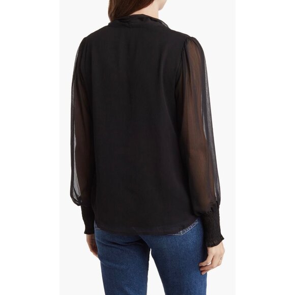 Pleione Womens Tie Neck Long Sheer Sleeve Blouse Black Layered size Large - Picture 2 of 15